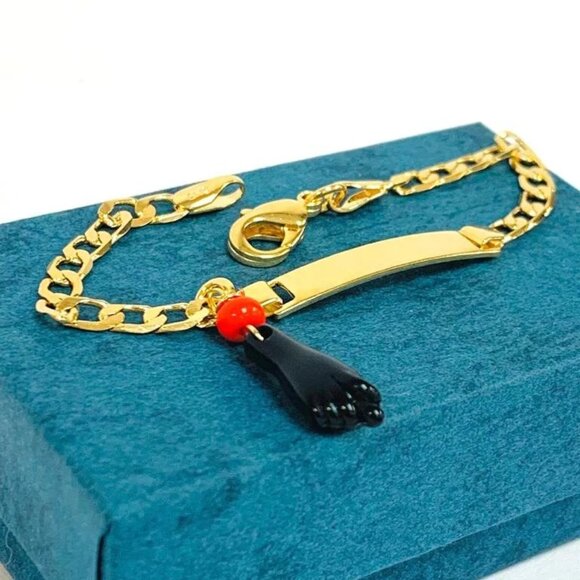 New Baby ID Bracelet Azabache 18K GF Good Luck & Proteccion 5.5" Link Curby - Picture 6 of 8